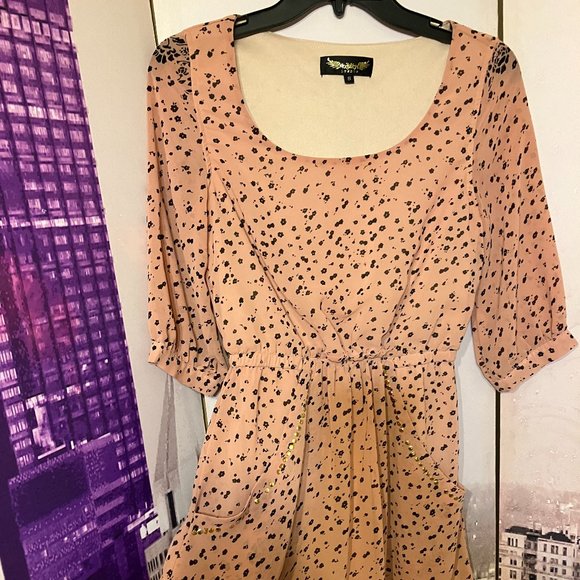 Angel Fye London dress, size S, salmon color with black designs - Picture 2 of 7